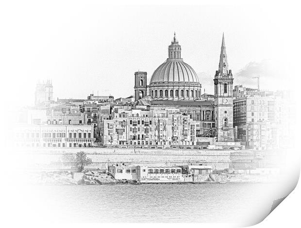 Typical and famous skyline of Valletta - the capital city of Mal Print by Erik Lattwein
