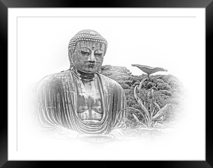 World famous Daibutsu Buddha - the Great Buddha Statue in Kamaku Framed Mounted Print by Erik Lattwein