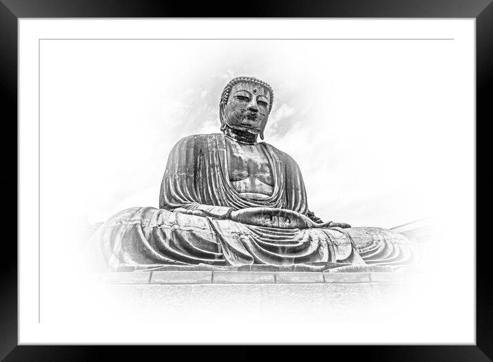 Famous Great Buddha in Kamakura Daibutsu Temple Framed Mounted Print by Erik Lattwein