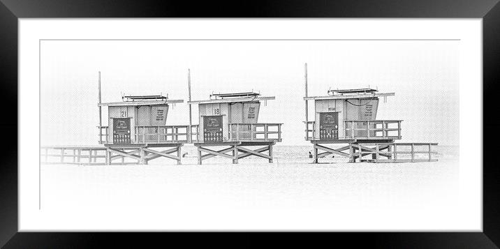 Lifeguard towers at Venice Beach California Framed Mounted Print by Erik Lattwein