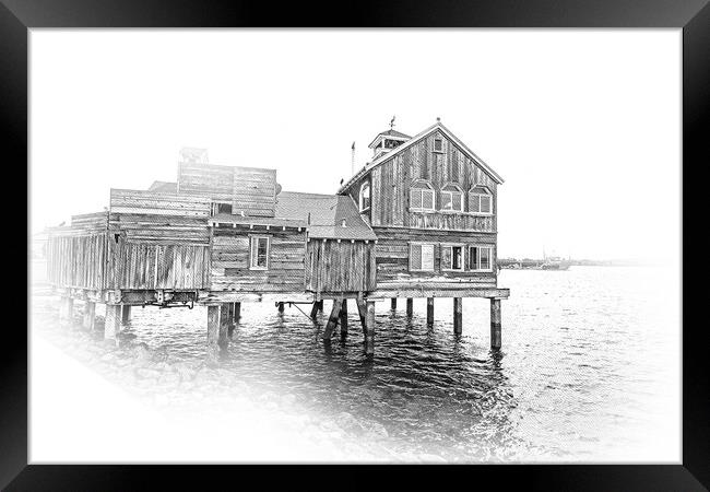 Old wooden house at the oceanfront of San Diego Seaport Village Framed Print by Erik Lattwein