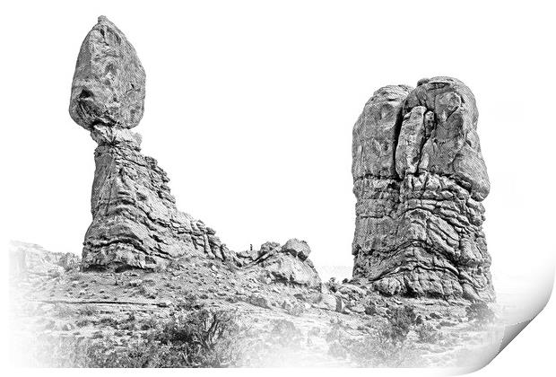 Balancing rock at Arches National Park in Utah Print by Erik Lattwein
