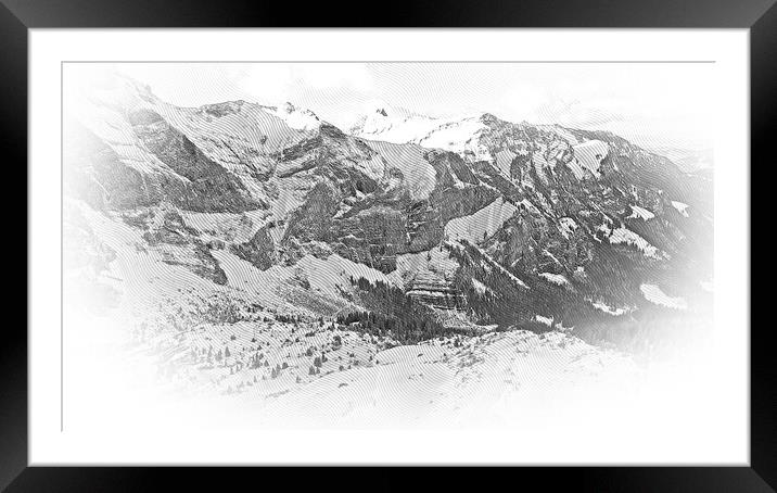 Wonderful snowy winter landscape in the Alps - aerial view Framed Mounted Print by Erik Lattwein