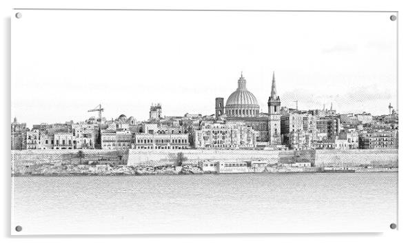 Typical and famous skyline of Valletta - the capital city of Mal Acrylic by Erik Lattwein