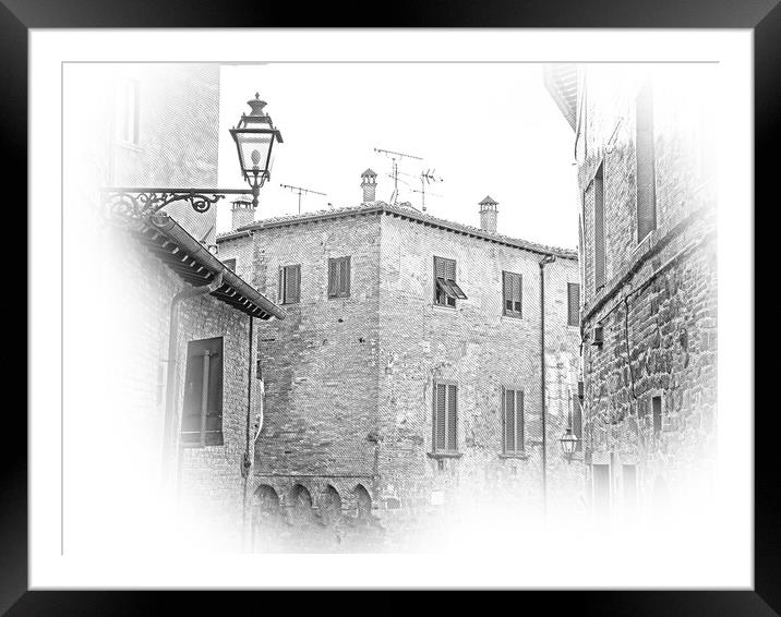 Amazing Tuscany - Italian style stone buildings - travel illustr Framed Mounted Print by Erik Lattwein