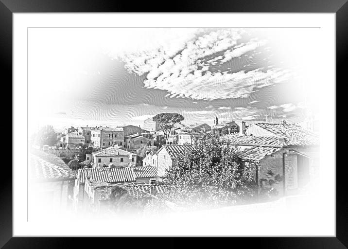 Aerial view over the historic city center of Volterra - a villag Framed Mounted Print by Erik Lattwein