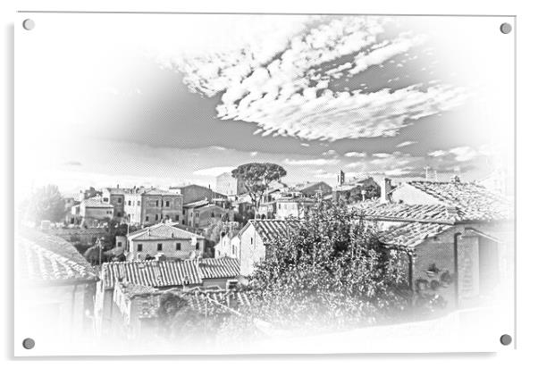 Aerial view over the historic city center of Volterra - a villag Acrylic by Erik Lattwein