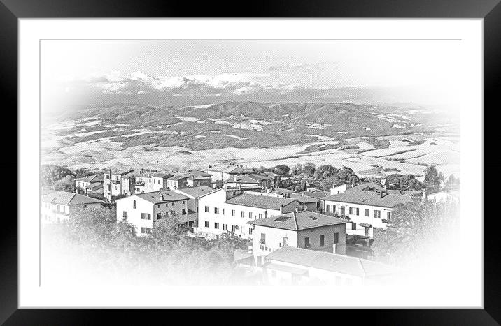 A beautiful village in Tuscany - travel illustration Framed Mounted Print by Erik Lattwein