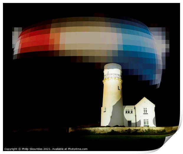 Hunstanton lighthouse lightpainted Print by Philip Skourides