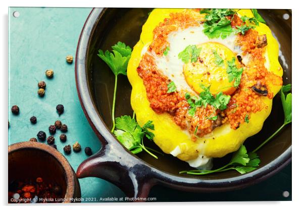 Baked stuffed squash or patisson Acrylic by Mykola Lunov Mykola