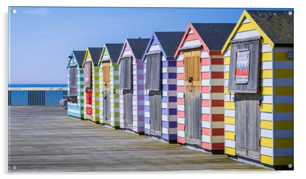 Beach Huts on Hastings pier. Acrylic by Bill Allsopp