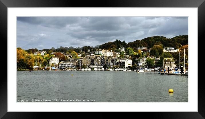Bowness on Windermere Panoramic Framed Mounted Print by Diana Mower