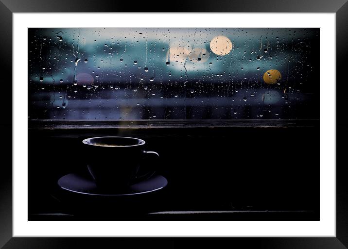 Rainy Day And Coffee Framed Mounted Print by Dan Cristian Lavric