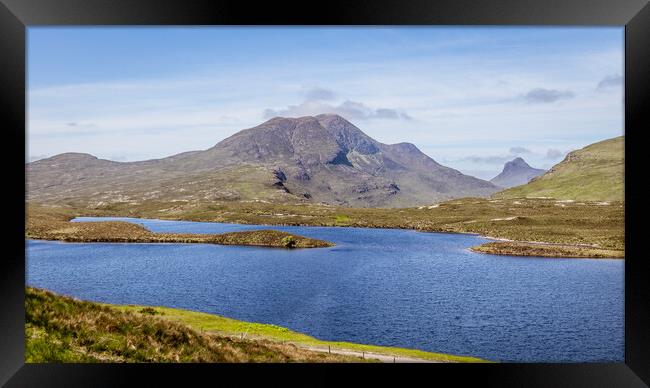 Cul Beag and Stac Pollaidh seen over Lochan an Ais Framed Print by John Frid