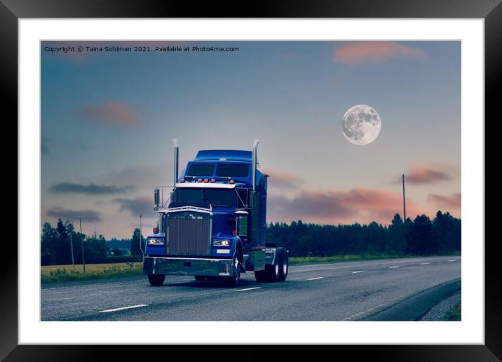 American Truck Bobtailing Under Full Moon Framed Mounted Print by Taina Sohlman