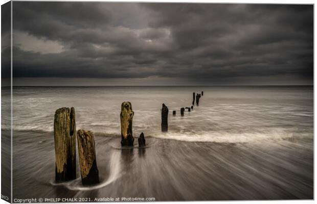 Sandsend groins with a reseading tide 565 Canvas Print by PHILIP CHALK