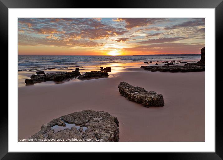 Gale Beach at Sunset. In Algarve Framed Mounted Print by Angelo DeVal