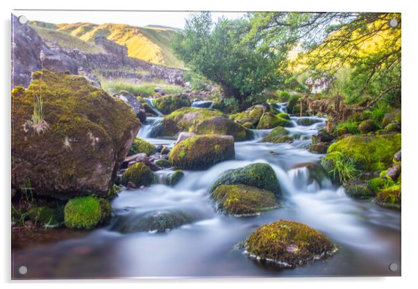 Brecon Beacons Waterfall Llyn y Fan Fach  Acrylic by Ollie Hully