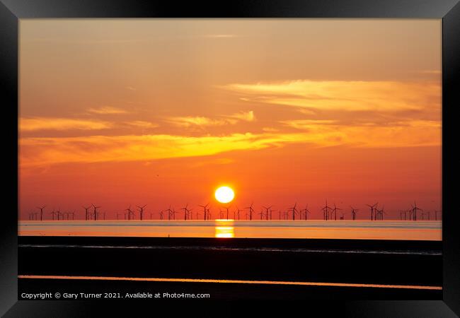 Talacre Wind Farm Sunset Framed Print by Gary Turner