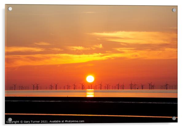 Talacre Wind Farm Sunset Acrylic by Gary Turner