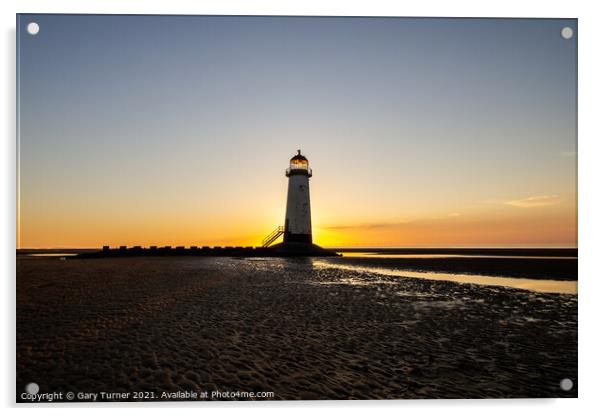 Talacre Lighthouse Sunset Acrylic by Gary Turner