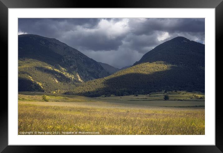 Moody Mountrain Landscape Cloudy and Partially Sunny Framed Mounted Print by Pere Sanz