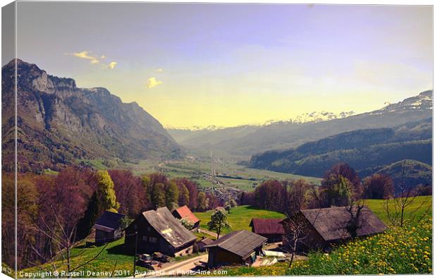 Sleepy Swiss Village looking toward Vaduz Canvas Print by Russell Deaney