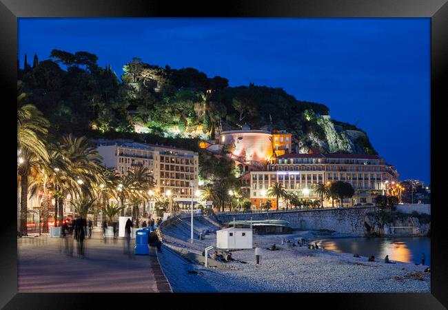 City of Nice by Night in France Framed Print by Artur Bogacki