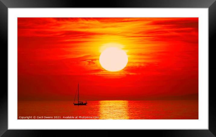 Sailboat sunrise Framed Mounted Print by Cecil Owens
