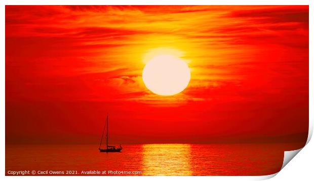 Sailboat sunrise Print by Cecil Owens