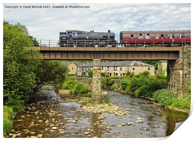Steam train on Brooksbottom Viaduct. Print by David Birchall