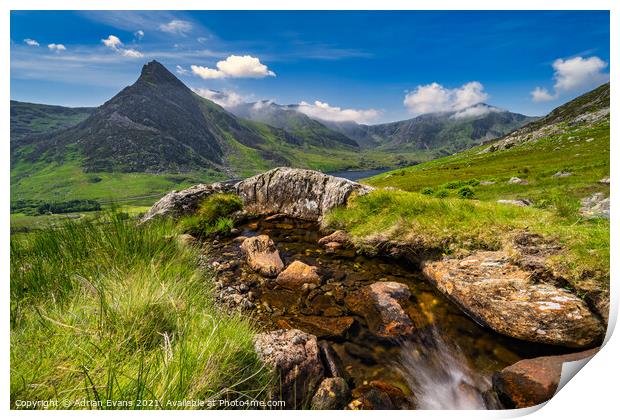 Tryfan Mountain Snowdonia Wales Print by Adrian Evans