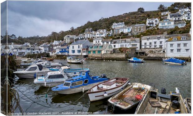 Boats in the charming harbour village of Polperro, Cornwall Edit Canvas Print by Gordon Maclaren