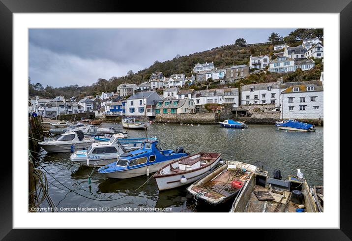Boats in the charming harbour village of Polperro, Cornwall Edit Framed Mounted Print by Gordon Maclaren