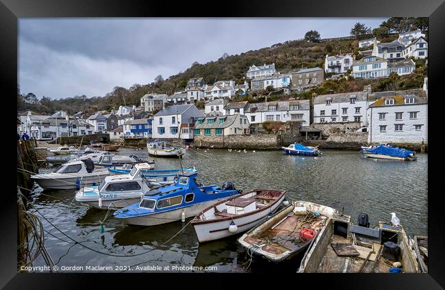 Boats in the charming harbour village of Polperro, Cornwall Edit Framed Print by Gordon Maclaren