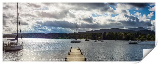 Lake Windermere from Ambleside Jetty Print by Cliff Kinch