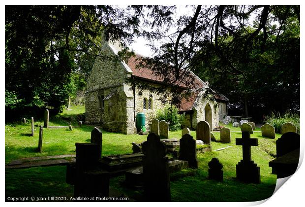 The ancient church at Bonchurch on the Isle of Wight. Print by john hill