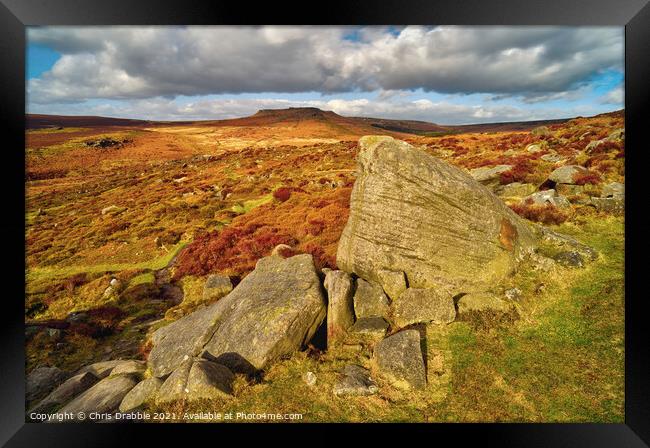 Higger Tor and Carl Wark from Burbage Edge Framed Print by Chris Drabble