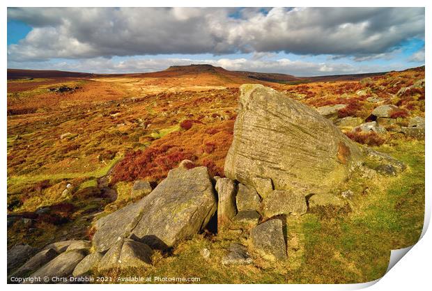 Higger Tor and Carl Wark from Burbage Edge Print by Chris Drabble