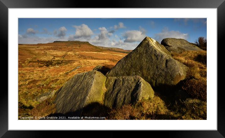 Higger Tor and Carl Wark from Burbage Edge Framed Mounted Print by Chris Drabble