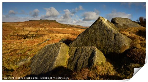 Higger Tor and Carl Wark from Burbage Edge Print by Chris Drabble