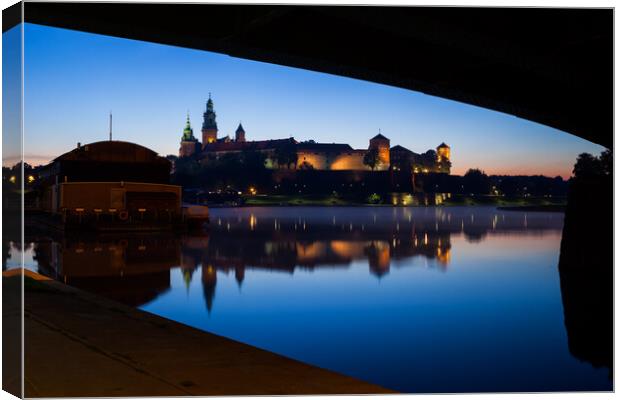 Under the Bridge River View of Wawel Castle in Krakow Canvas Print by Artur Bogacki