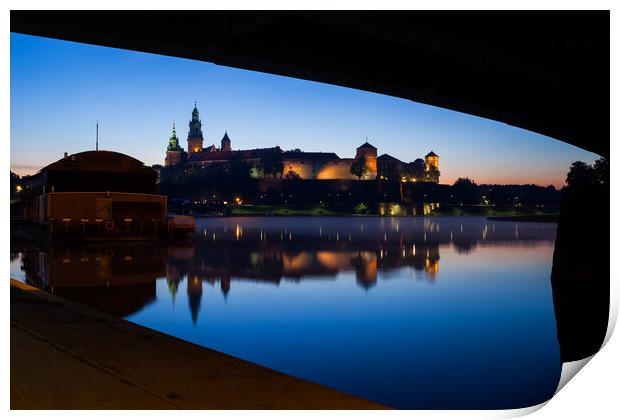 Under the Bridge River View of Wawel Castle in Krakow Print by Artur Bogacki