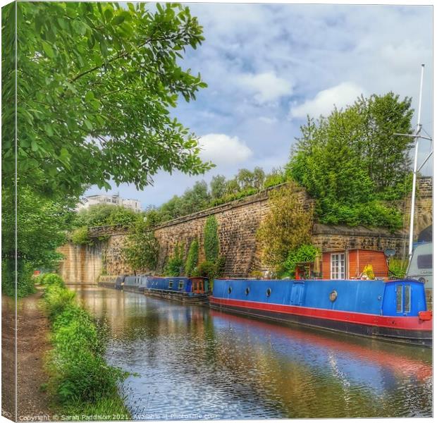 Barges on the Canal in Ashton-under-Lyne Canvas Print by Sarah Paddison