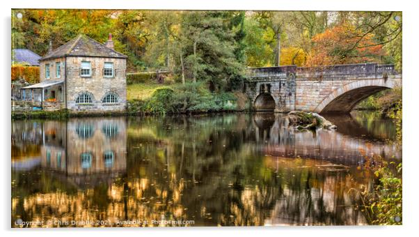 Calver Bridge and the Old Shuttle House Acrylic by Chris Drabble