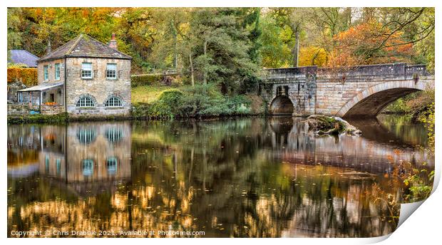 Calver Bridge and the Old Shuttle House Print by Chris Drabble