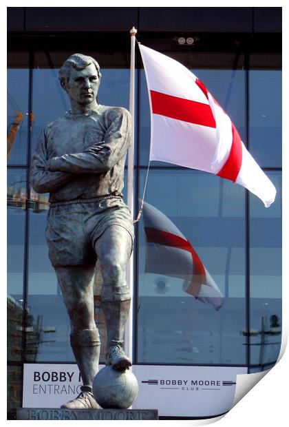 Bobby Moore Statue England Flag Wembley Stadium Print by Andy Evans Photos