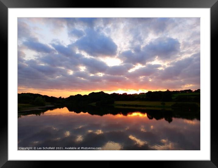 Sunset reflection  Framed Mounted Print by Les Schofield