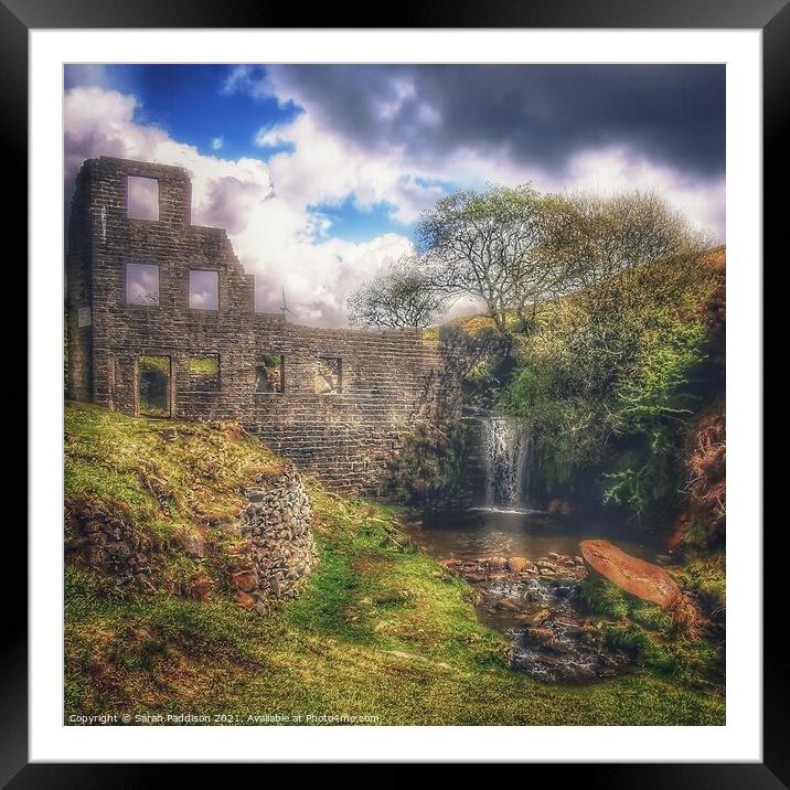 Cheesden Lumb Mill Remains and waterfall Framed Mounted Print by Sarah Paddison