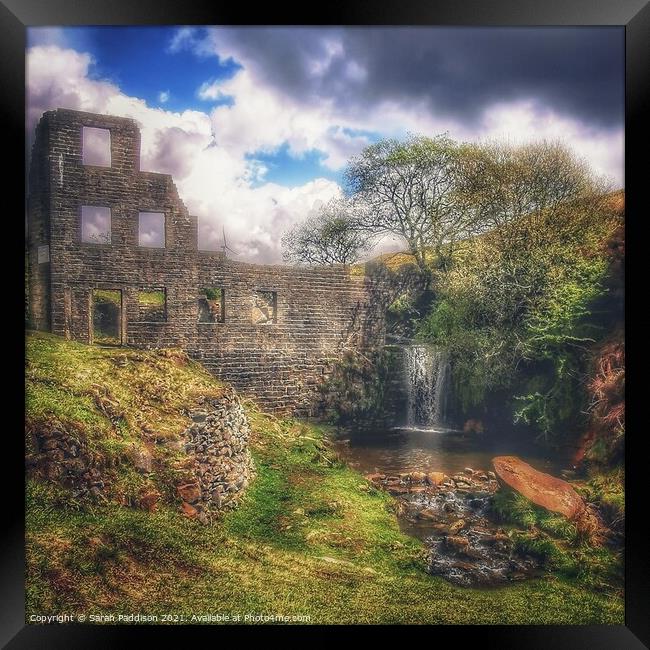 Cheesden Lumb Mill Remains and waterfall Framed Print by Sarah Paddison